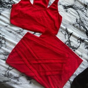 Red Two-Piece Active Set - Crop Top & Skirt